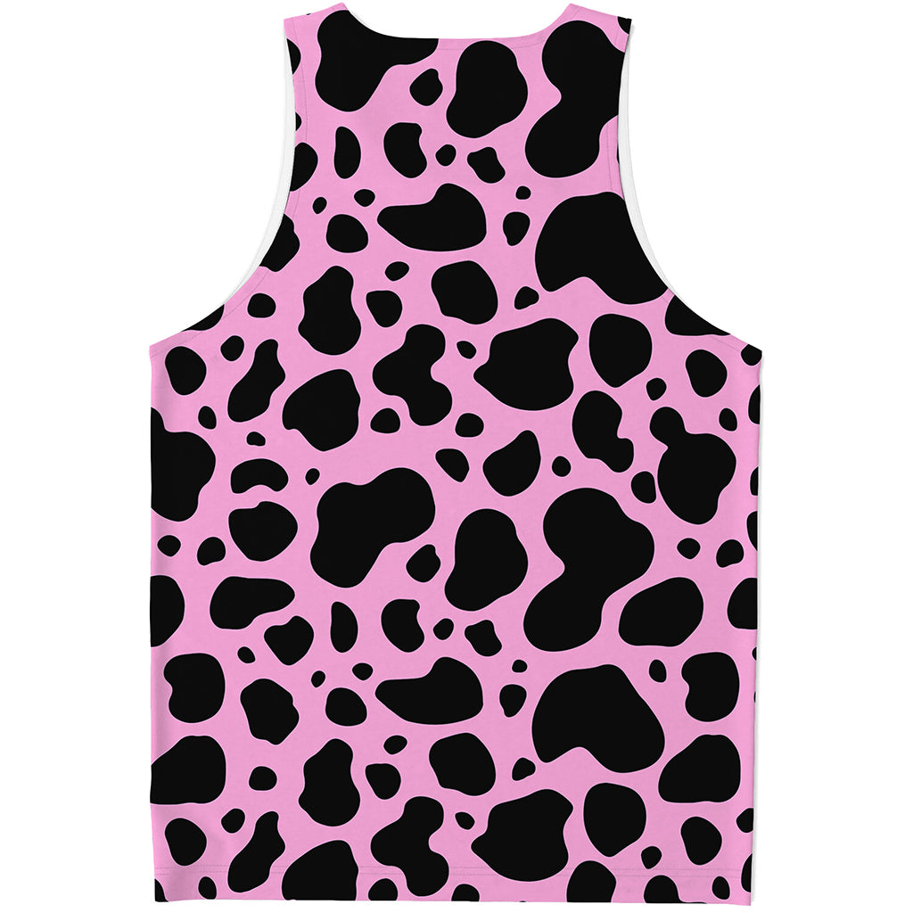 Black And Pink Cow Print Men's Tank Top
