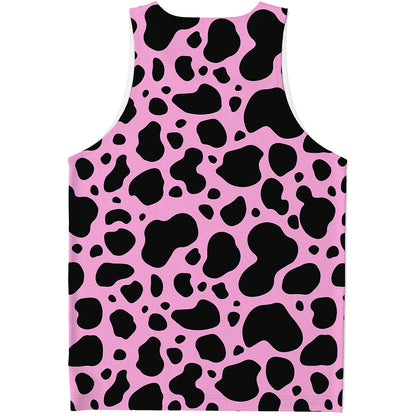 Black And Pink Cow Print Men's Tank Top