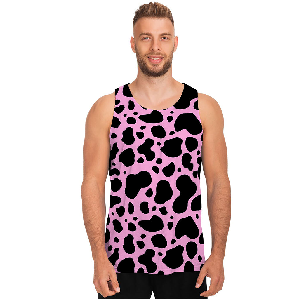 Black And Pink Cow Print Men's Tank Top