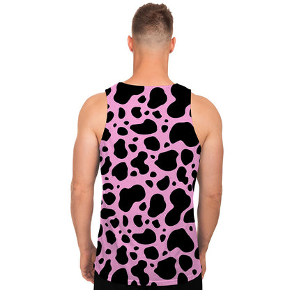 Black And Pink Cow Print Men's Tank Top