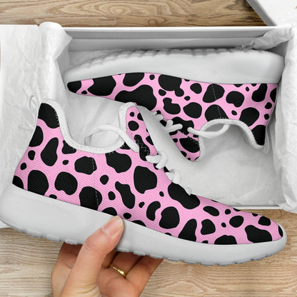 Black And Pink Cow Print Mesh Knit Shoes GearFrost