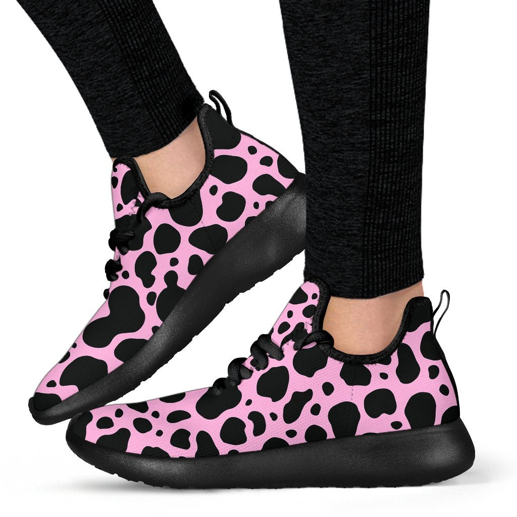 Black And Pink Cow Print Mesh Knit Shoes GearFrost