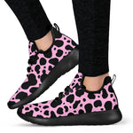Black And Pink Cow Print Mesh Knit Shoes GearFrost