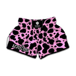 Black And Pink Cow Print Muay Thai Boxing Shorts