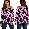 Black And Pink Cow Print Off The Shoulder Sweatshirt