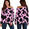 Black And Pink Cow Print Off Shoulder Sweatshirt GearFrost