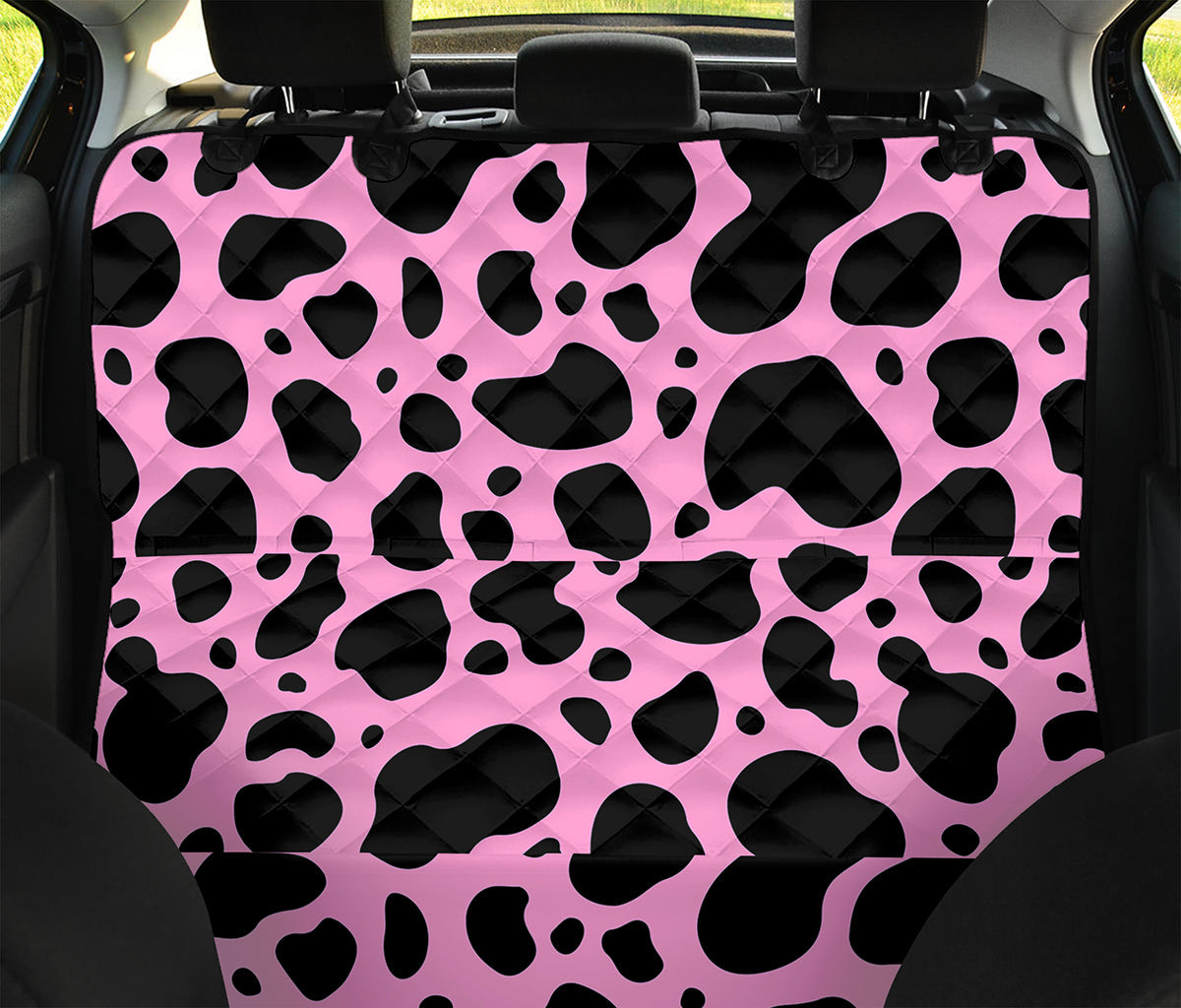 Black And Pink Cow Print Pet Car Back Seat Cover