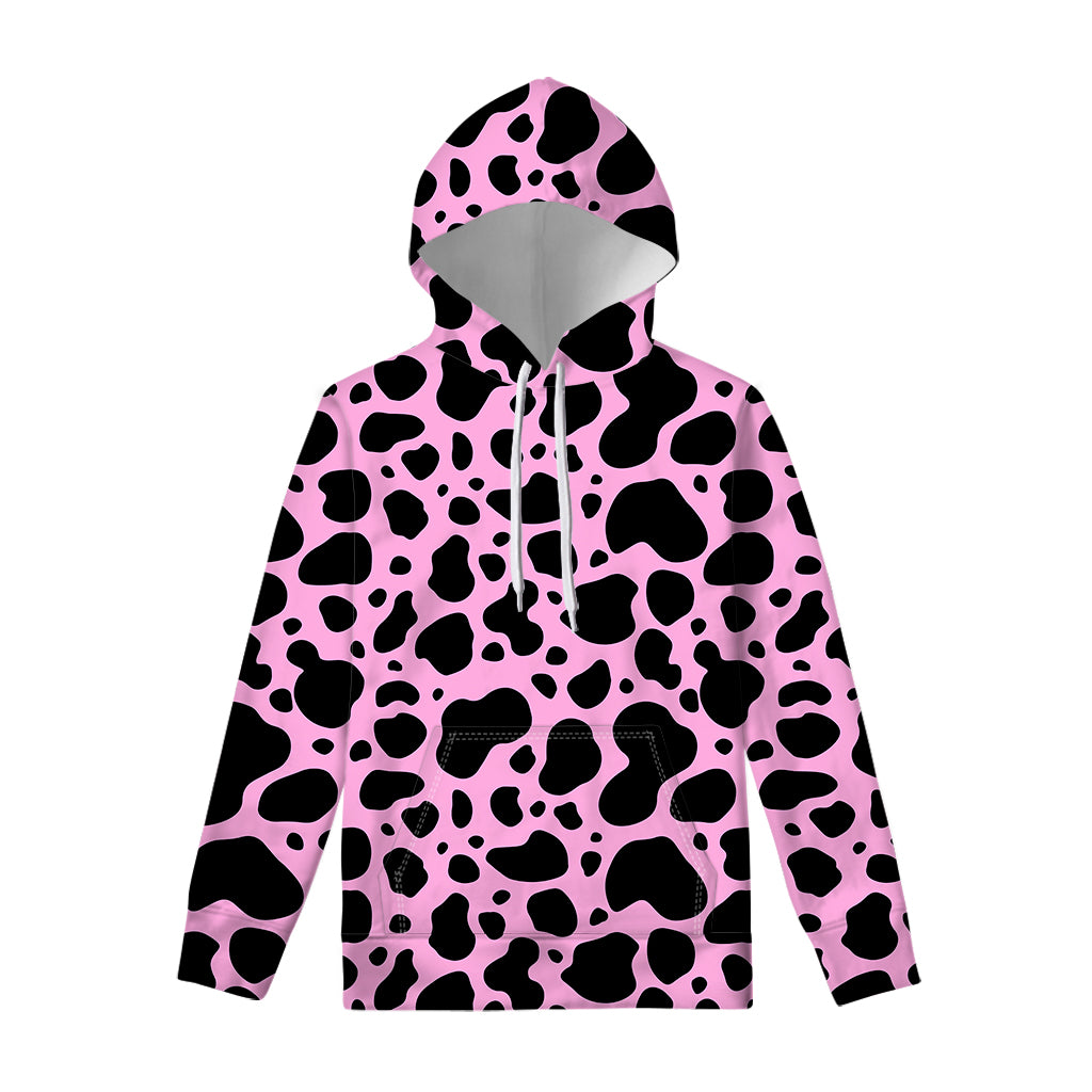 Black And Pink Cow Print Pullover Hoodie