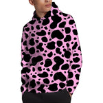 Black And Pink Cow Print Pullover Hoodie