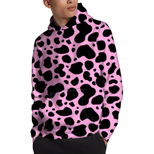 Black And Pink Cow Print Pullover Hoodie