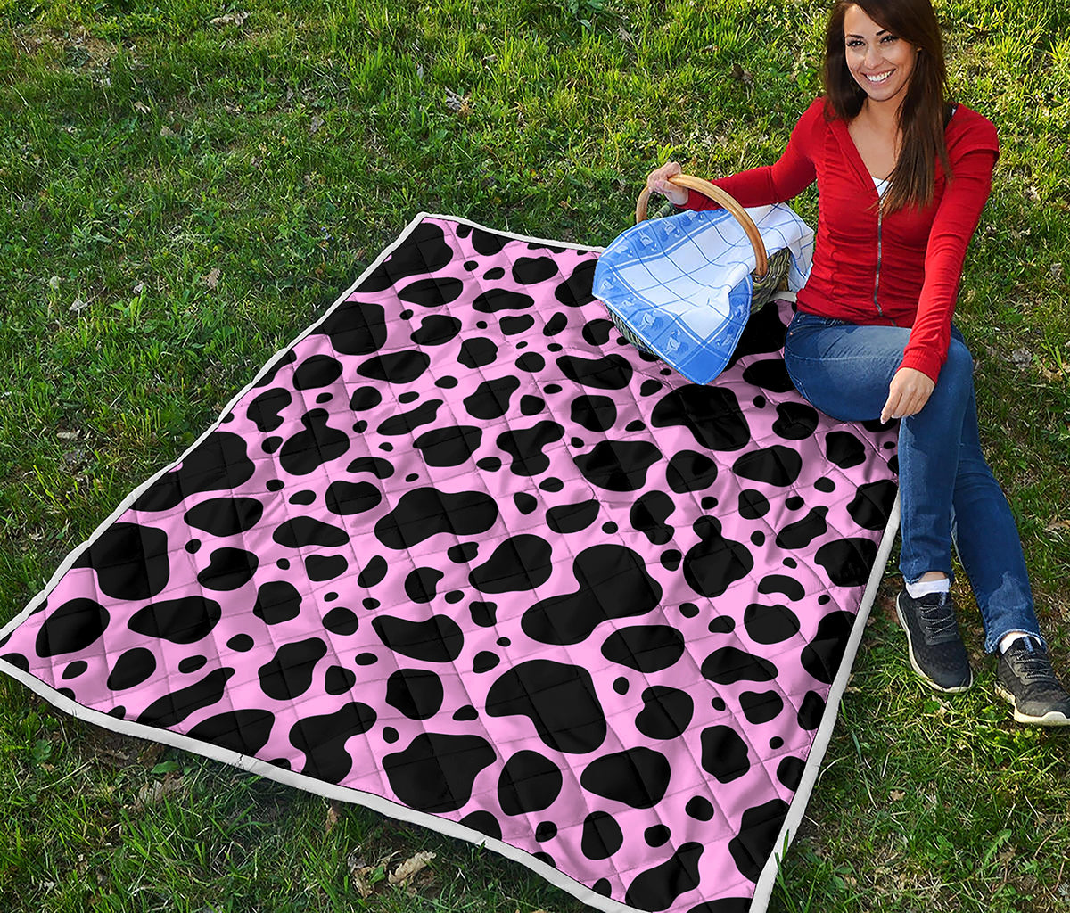 Black And Pink Cow Print Quilt
