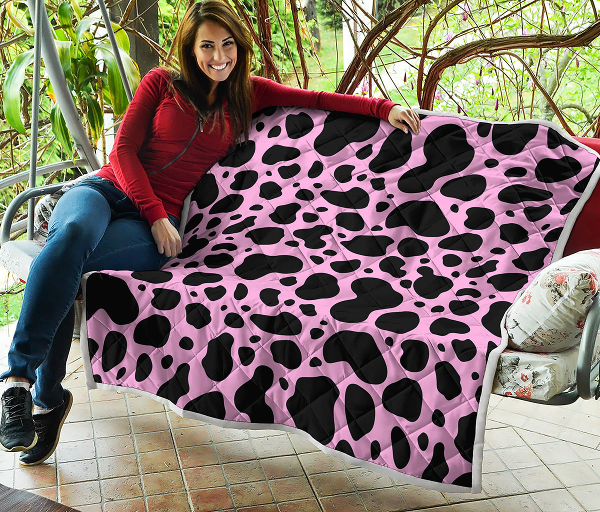 Black And Pink Cow Print Quilt