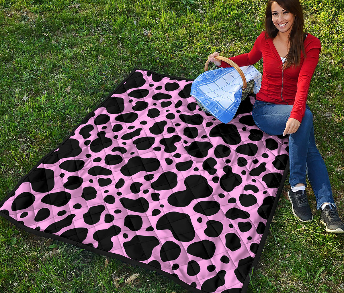 Black And Pink Cow Print Quilt