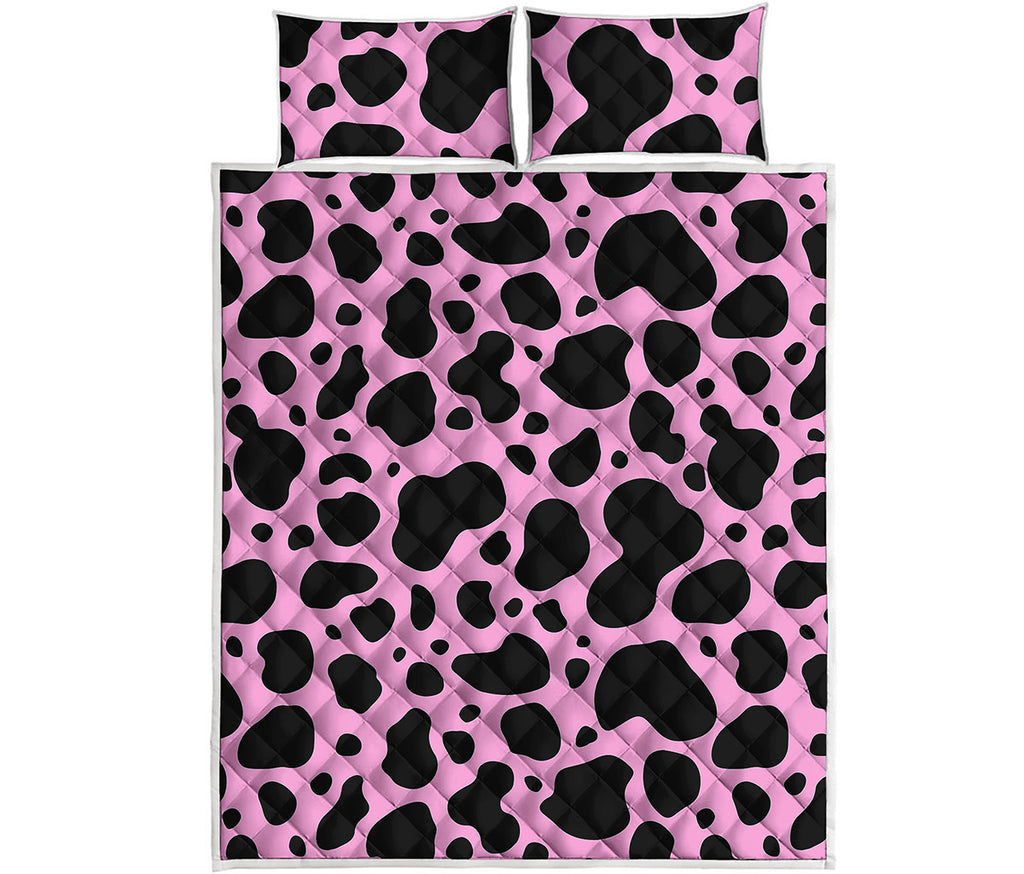 Black And Pink Cow Print Quilt Bed Set