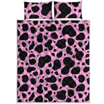 Black And Pink Cow Print Quilt Bed Set