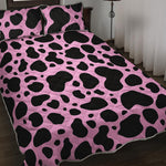 Black And Pink Cow Print Quilt Bed Set