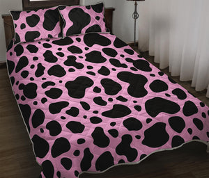 Black And Pink Cow Print Quilt Bed Set