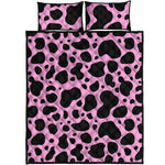 Black And Pink Cow Print Quilt Bed Set