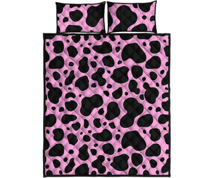 Black And Pink Cow Print Quilt Bed Set