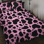 Black And Pink Cow Print Quilt Bed Set