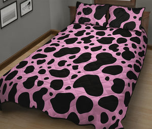 Black And Pink Cow Print Quilt Bed Set