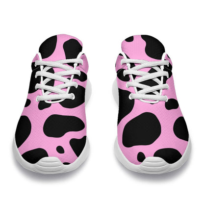 Black And Pink Cow Print Sport Shoes GearFrost