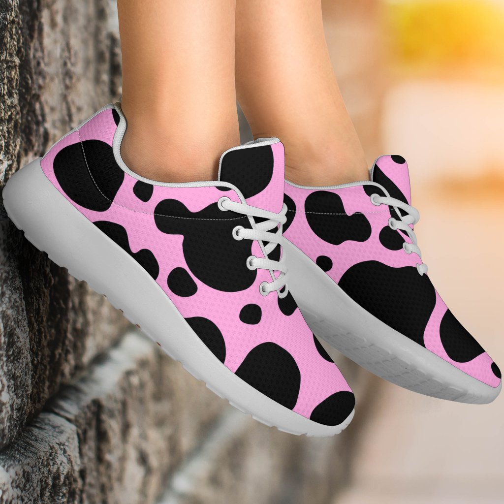 Black And Pink Cow Print Sport Shoes GearFrost