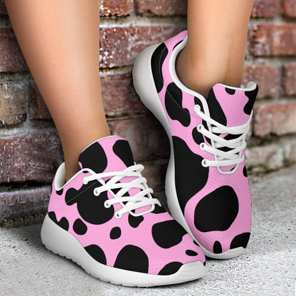 Black And Pink Cow Print Sport Shoes GearFrost