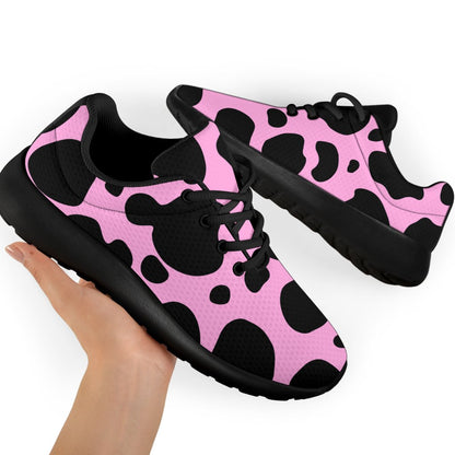 Black And Pink Cow Print Sport Shoes GearFrost