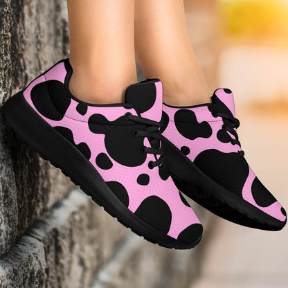 Black And Pink Cow Print Sport Shoes GearFrost