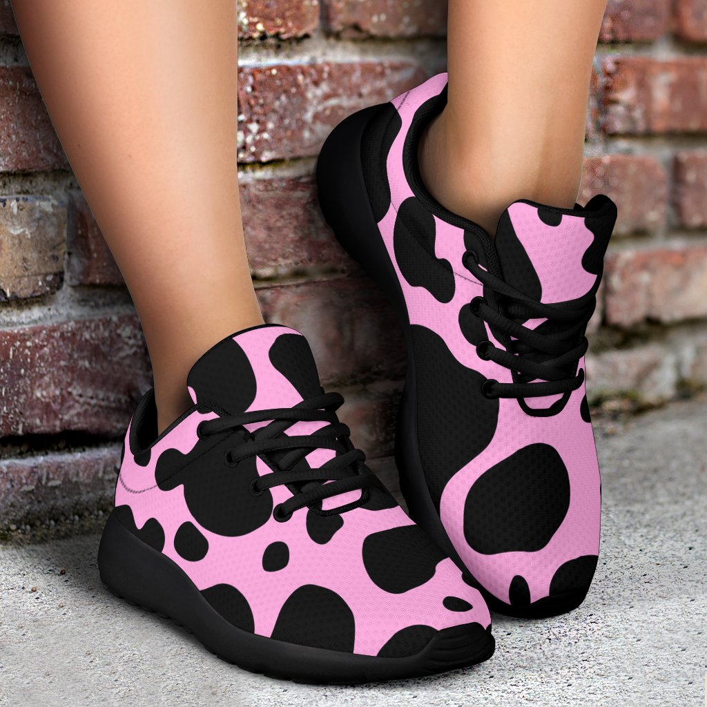 Black And Pink Cow Print Sport Shoes GearFrost