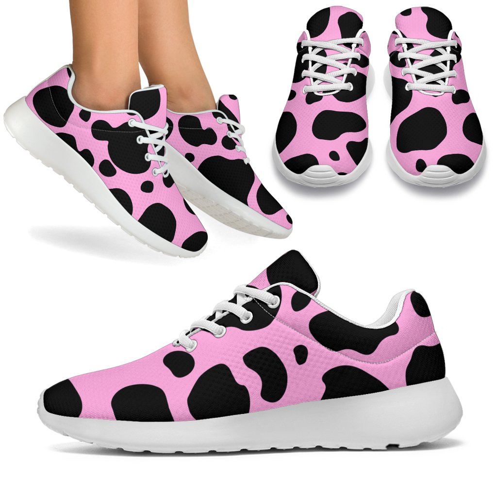 Black And Pink Cow Print Sport Shoes GearFrost