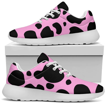 Black And Pink Cow Print Sport Shoes GearFrost