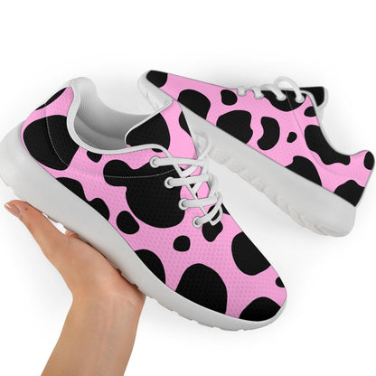 Black And Pink Cow Print Sport Shoes GearFrost