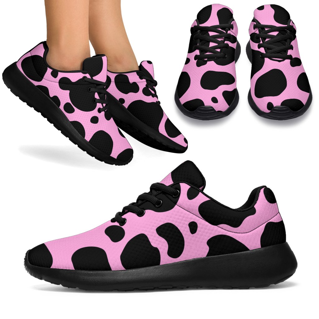 Black And Pink Cow Print Sport Shoes GearFrost