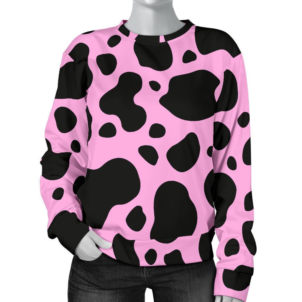 Black And Pink Cow Print Women's Crewneck Sweatshirt GearFrost