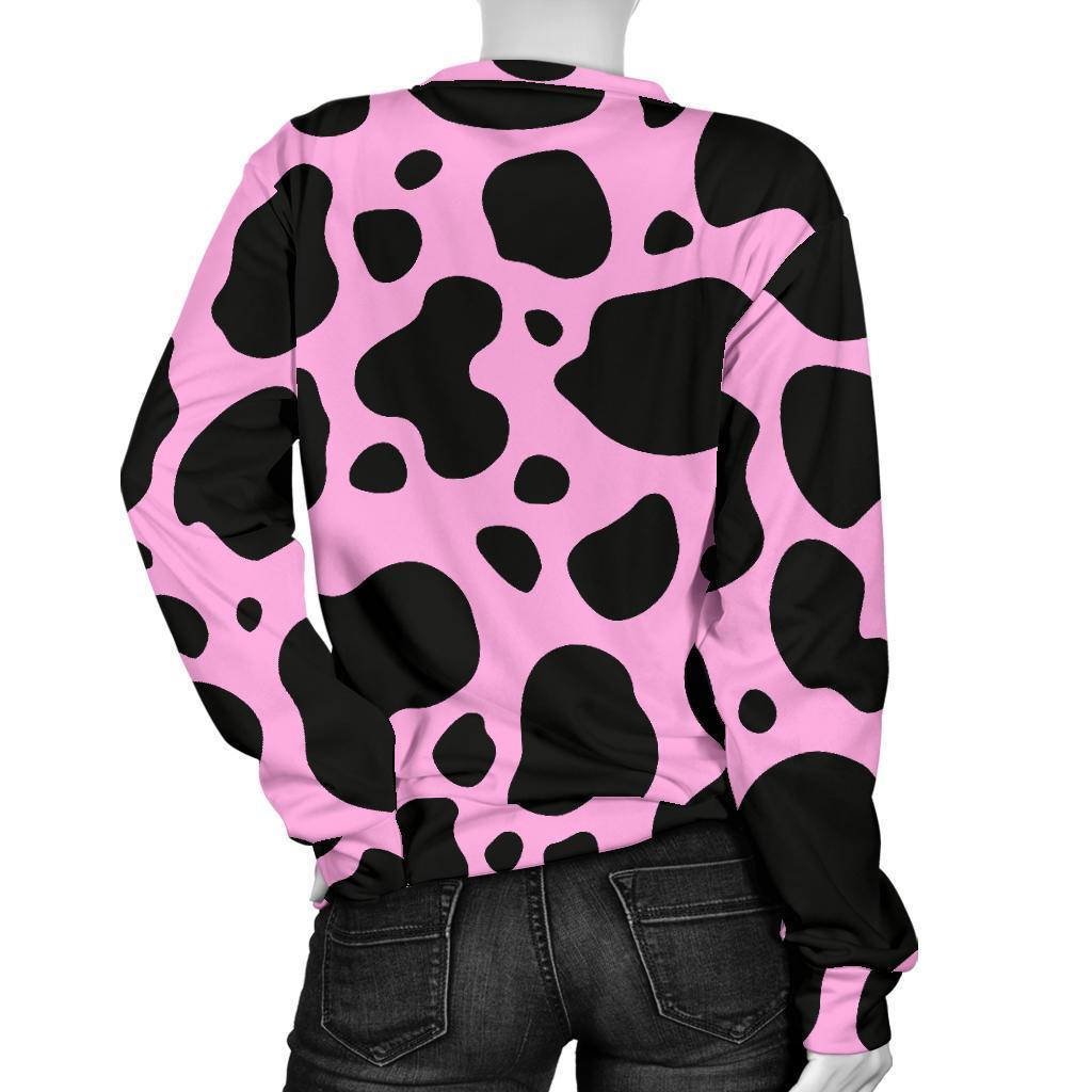 Black And Pink Cow Print Women's Crewneck Sweatshirt GearFrost