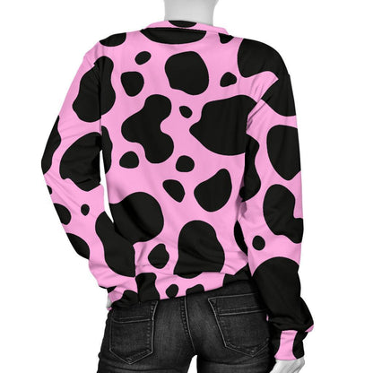 Black And Pink Cow Print Women's Crewneck Sweatshirt GearFrost