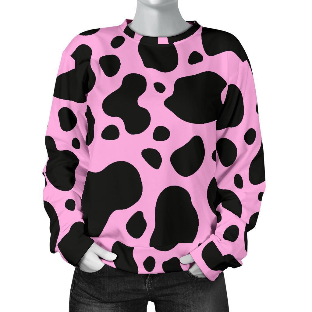 Black And Pink Cow Print Women's Crewneck Sweatshirt GearFrost