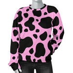 Black And Pink Cow Print Women's Crewneck Sweatshirt GearFrost