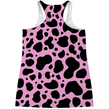 Black And Pink Cow Print Women's Racerback Tank Top