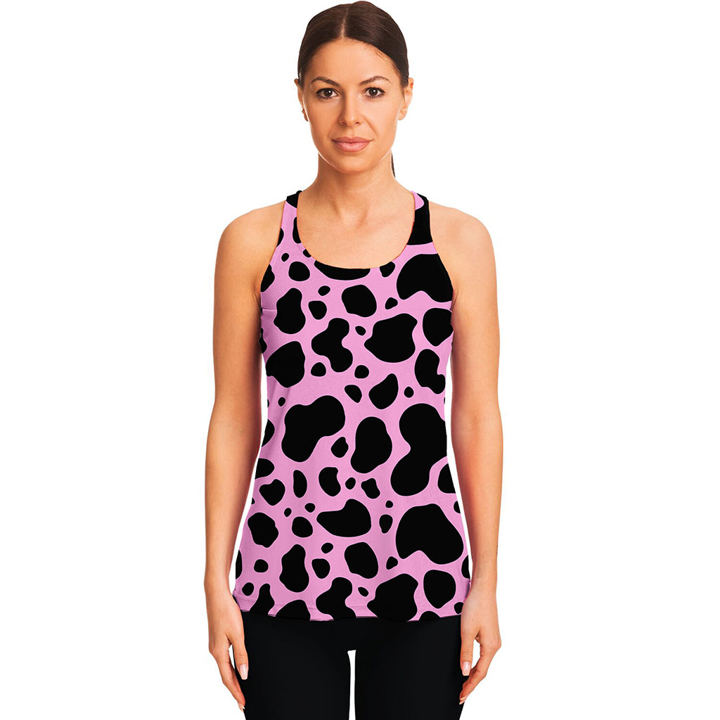 Black And Pink Cow Print Women's Racerback Tank Top