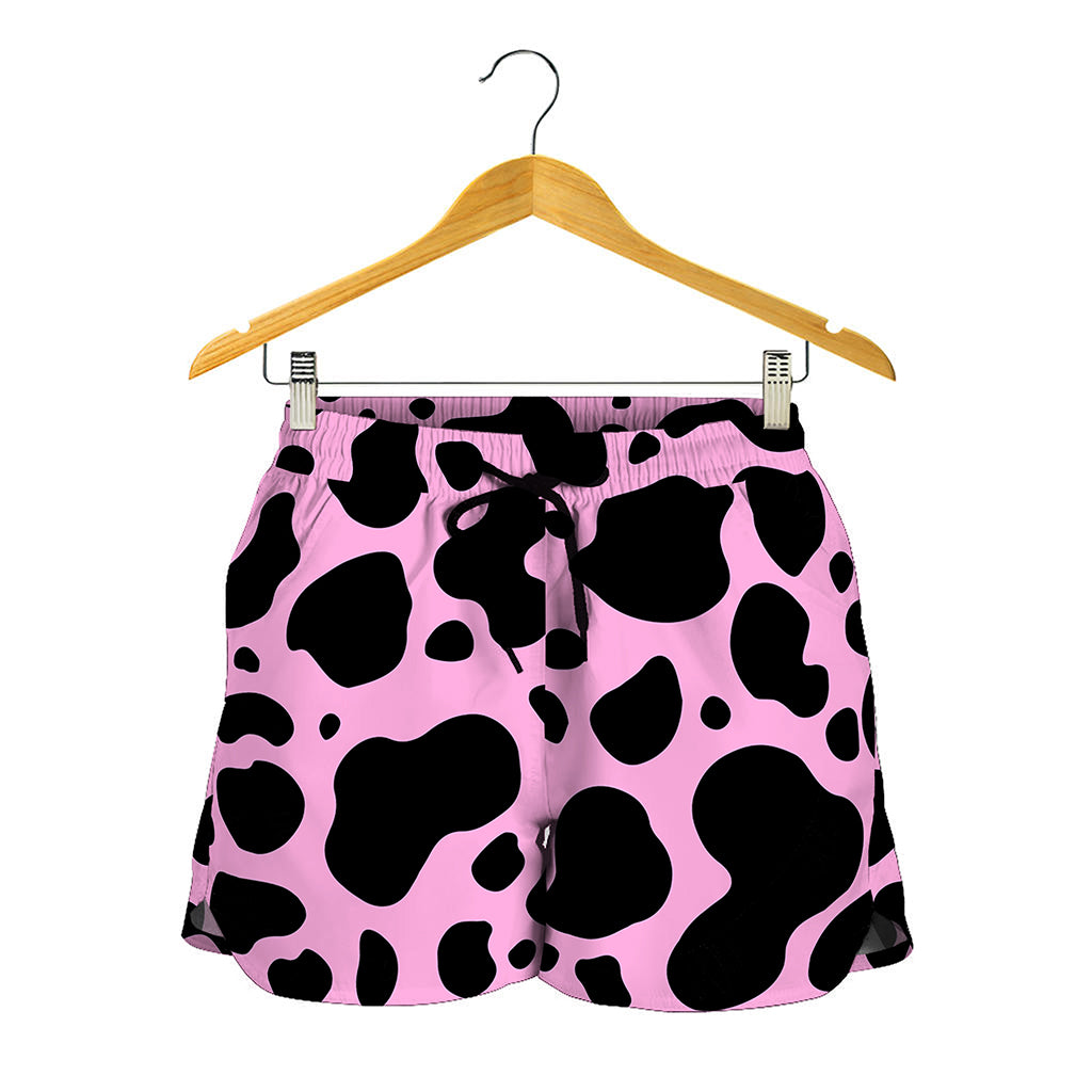 Black And Pink Cow Print Women's Shorts