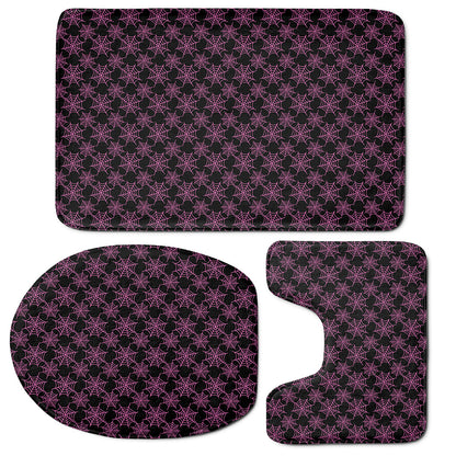 Black And Pink Spider Web Pattern Print 3 Piece Bath Mat Set