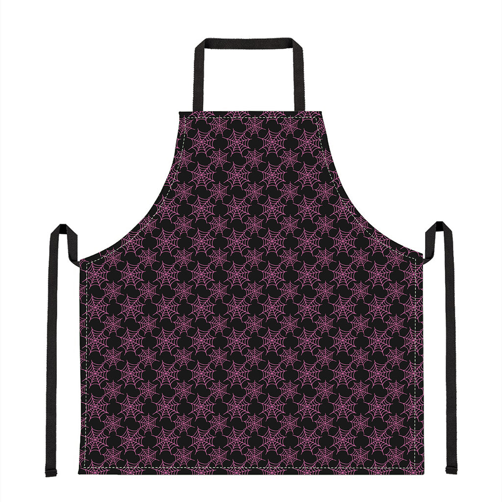 Black And Pink Spider Web Pattern Print Apron