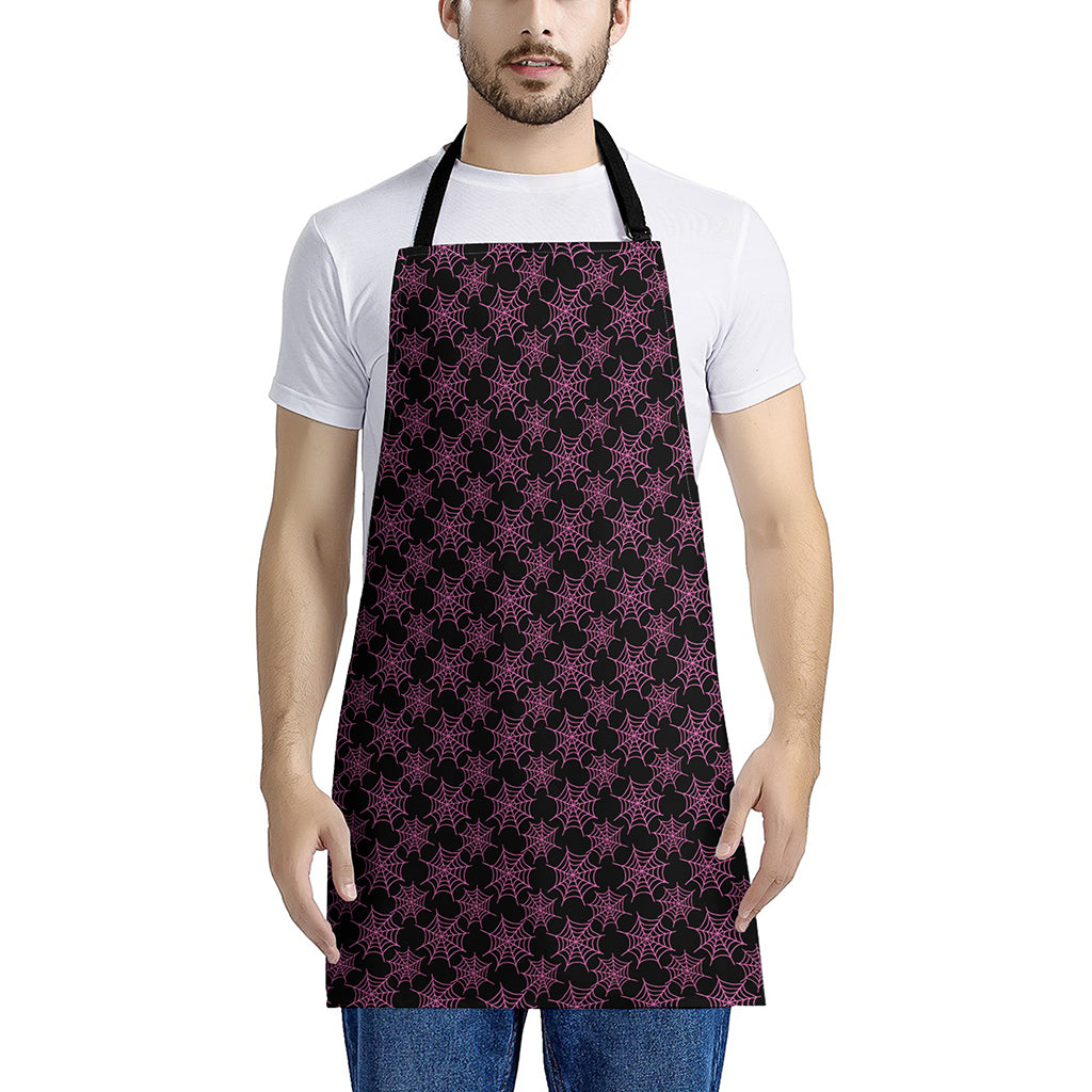 Black And Pink Spider Web Pattern Print Apron