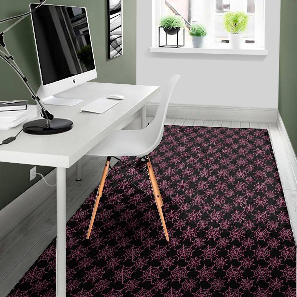 Black And Pink Spider Web Pattern Print Area Rug