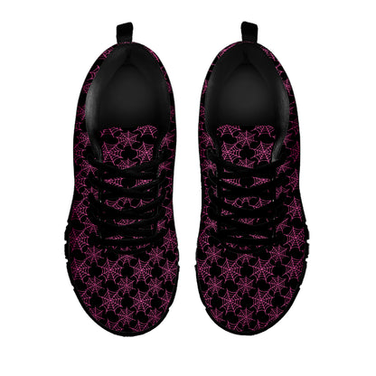 Black And Pink Spider Web Pattern Print Black Sneakers