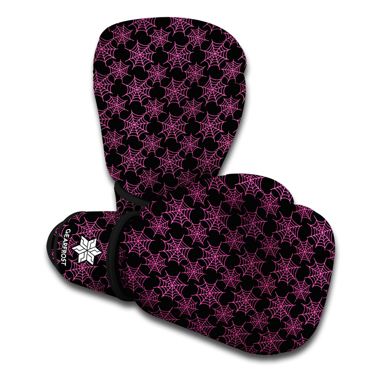 Black And Pink Spider Web Pattern Print Boxing Gloves