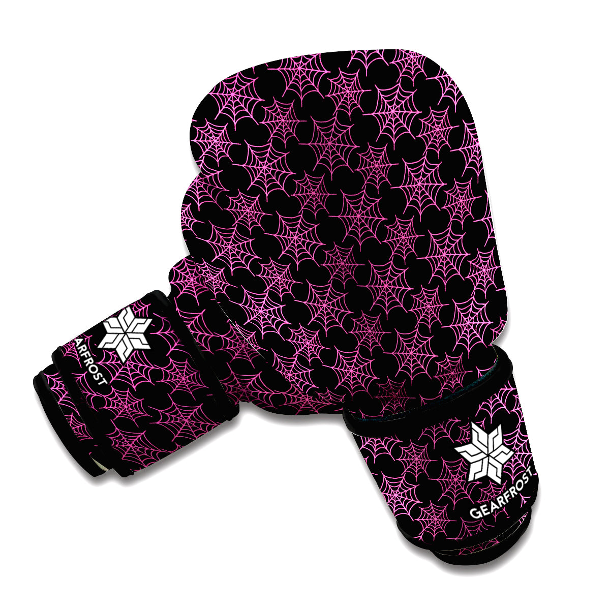 Black And Pink Spider Web Pattern Print Boxing Gloves